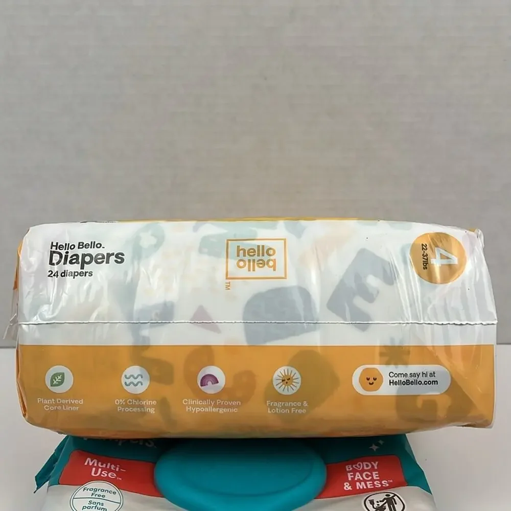 Hello Bello Diapers 24 Count Size 4 + Pampers Multi-Use Wipes 56 Count